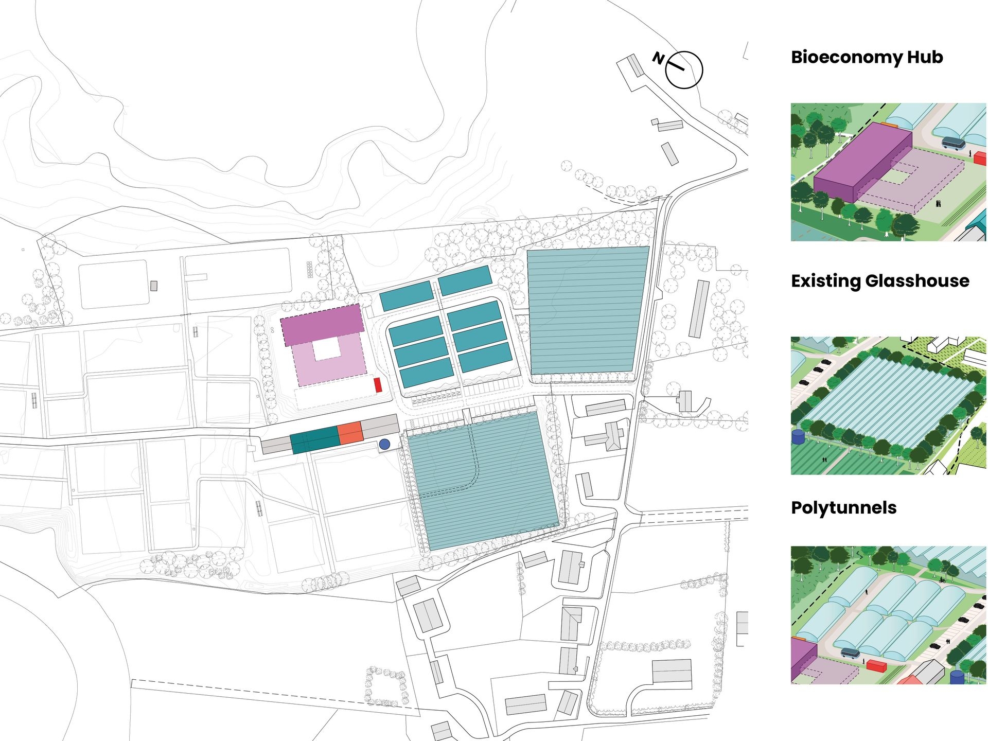 The masterplan structures consist of existing buildings that will be
updated and new buildings that will create the overall bioeconomy
environment.