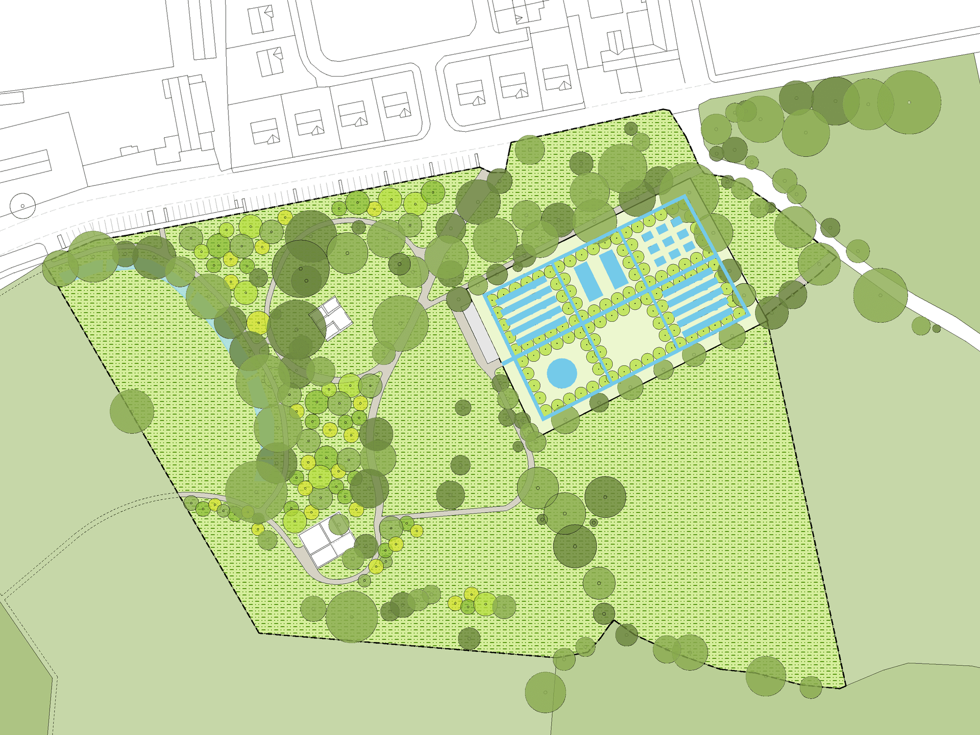 Establishing a new community orchard and garden using the 6 cell grid noted on historic maps allows incremental growth to meet demand and rotate crops.